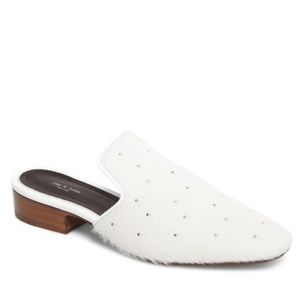 New Rag & Bone Luis Studded Mule white hair 35